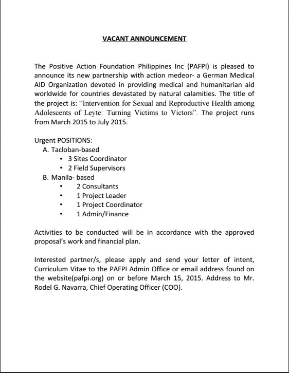 Job Vacancy - Leyte